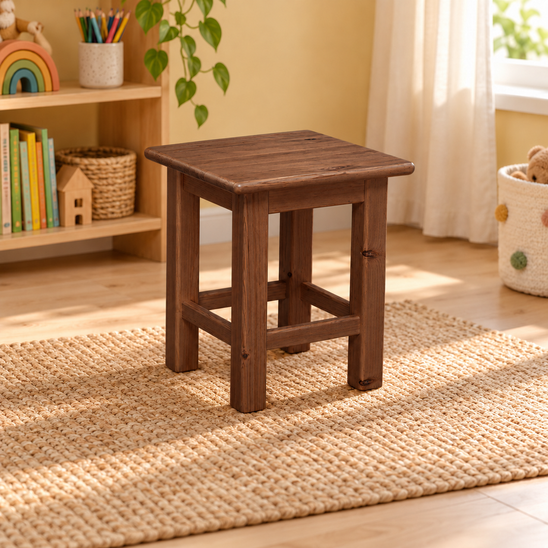 kiefer_massivholz_Leo Hocker aus 100% Bio-Kiefer Massivholz | Kinder Hocker Bio Kiefer Massivholz nussbaum