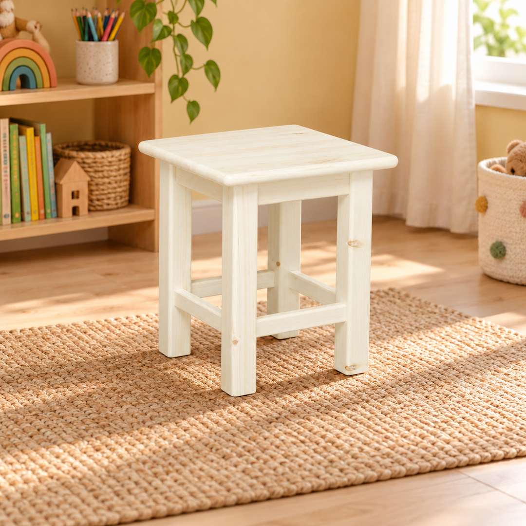 kiefer_massivholz_Leo Hocker aus 100% Bio-Kiefer Massivholz | Kinder Hocker Bio Kiefer Massivholz weiss