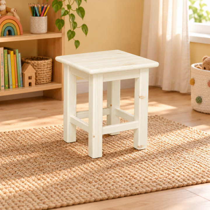 kiefer_massivholz_Leo Hocker aus 100% Bio-Kiefer Massivholz | Kinder Hocker Bio Kiefer Massivholz weiss