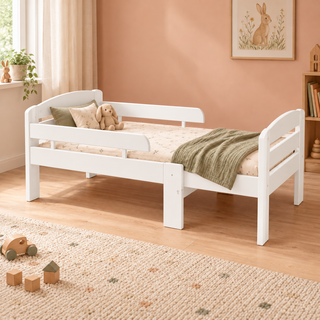 kiefer_massivholz_Leo mitwachsendes Babybett aus Massivholz 105-150-190cm | Kiefer | Bio-Bett mit Matratze Schneeweiß deckend