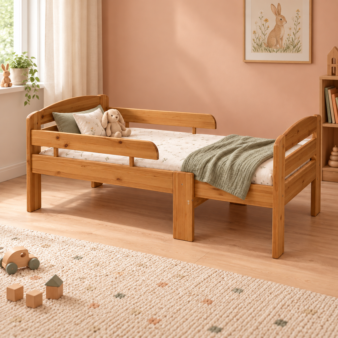 kiefer_massivholz_Leo mitwachsendes Kinderbett – antik kiefer