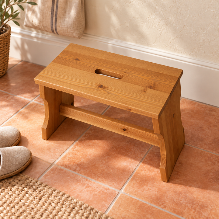 kiefer_massivholz_Leo Hocker Kiefer Massivholz | Klassischer Hocker Schemel aus 100% Bio Holz antik kiefer