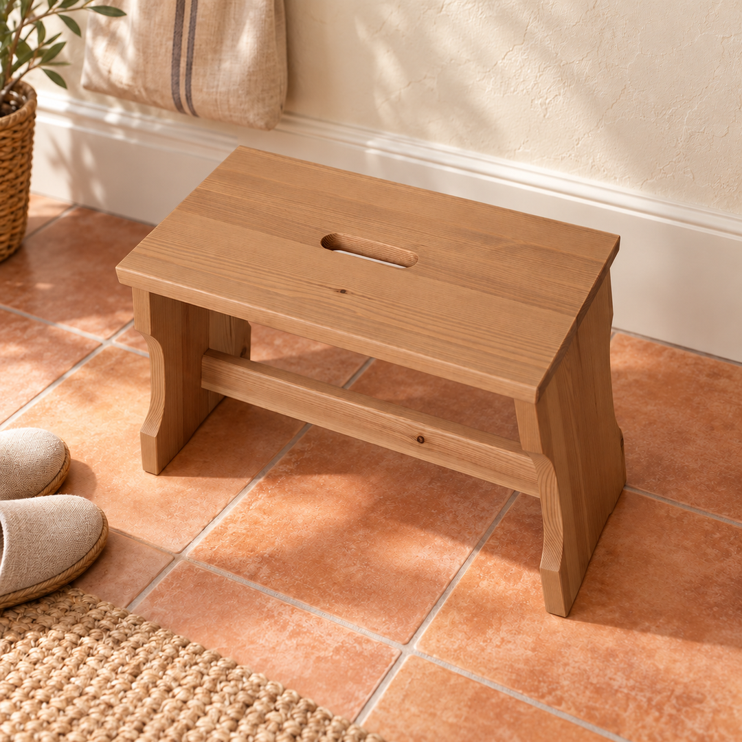 kiefer_massivholz_Leo Hocker Kiefer Massivholz | Klassischer Hocker Schemel aus 100% Bio Holz cappuccino
