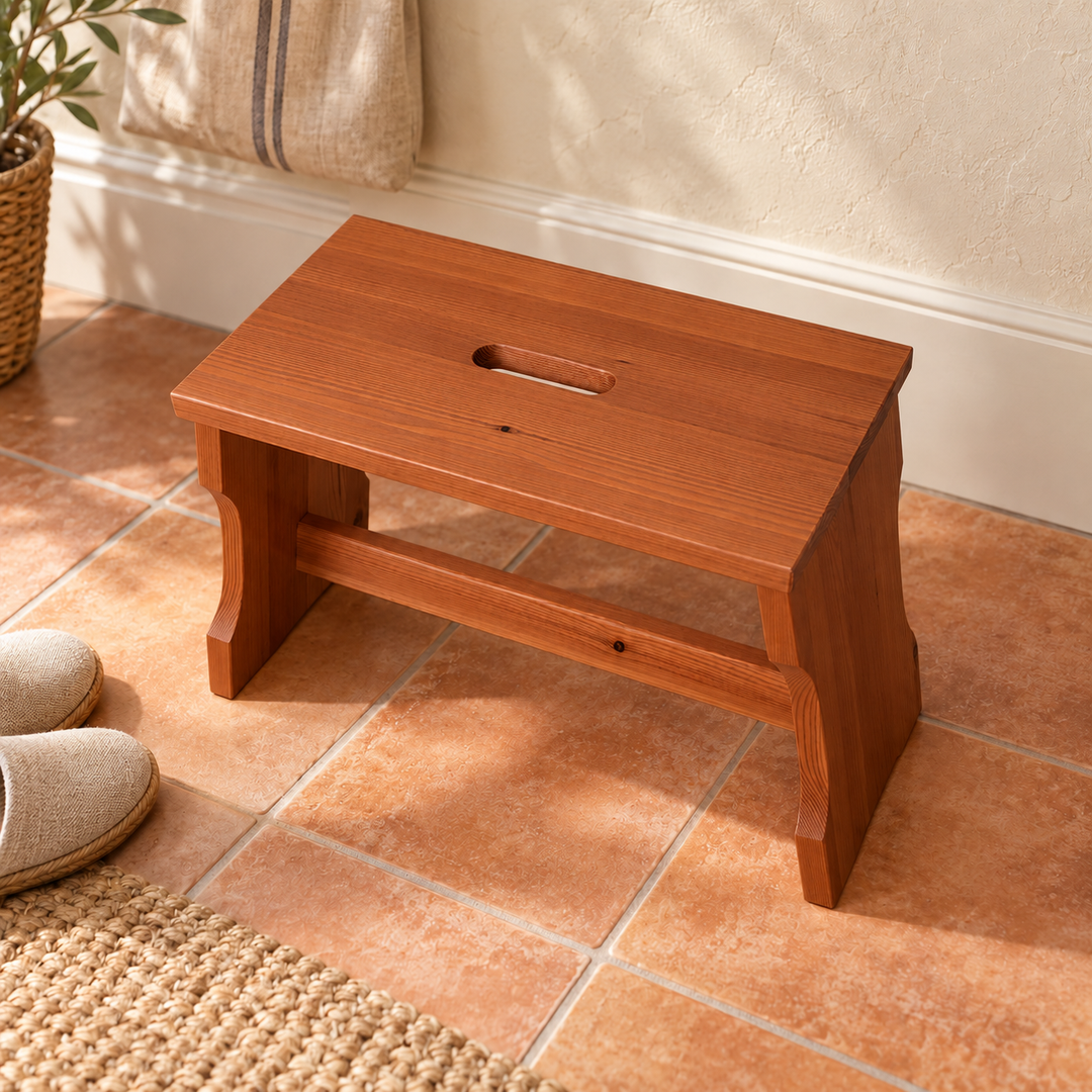 kiefer_massivholz_Leo Hocker Kiefer Massivholz | Klassischer Hocker Schemel aus 100% Bio Holz kirsch