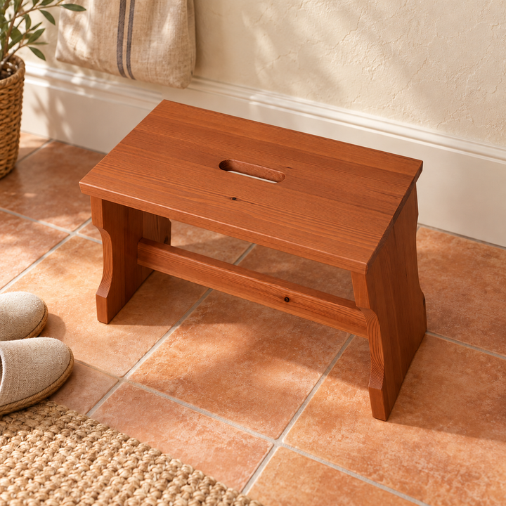 kiefer_massivholz_Leo Hocker Kiefer Massivholz | Klassischer Hocker Schemel aus 100% Bio Holz kirsch