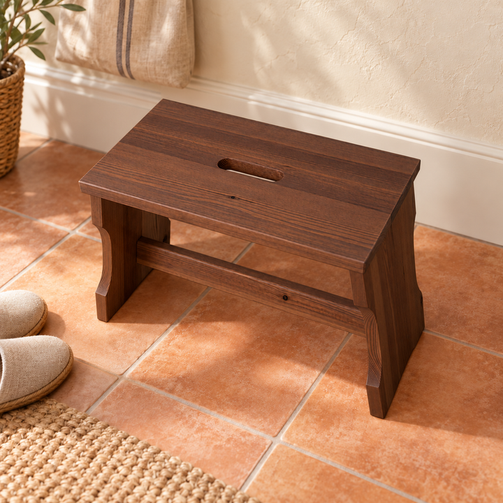 kiefer_massivholz_Leo Hocker Kiefer Massivholz | Klassischer Hocker Schemel aus 100% Bio Holz nussbaum