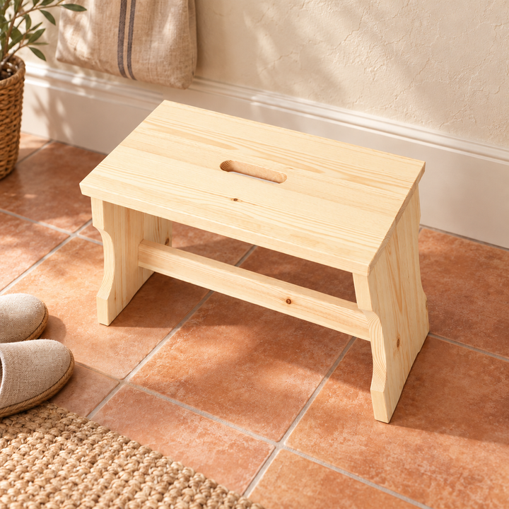 kiefer_massivholz_Leo Hocker Kiefer Massivholz | Klassischer Hocker Schemel aus 100% Bio Holz unbehandelt