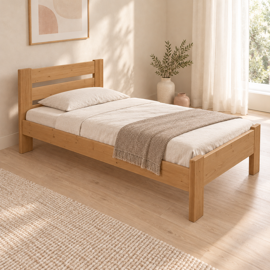 Nobis Bettgestell – 120 x 200 cm / Capuccino, im sonnigen Wohnambiente