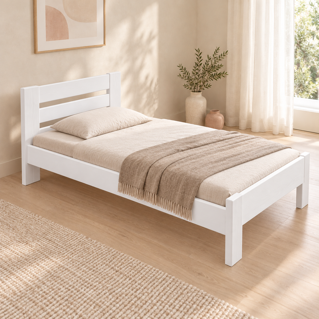 Nobis Bettgestell – 120 x 200 cm / Schneeweiß, im sonnigen Wohnambiente