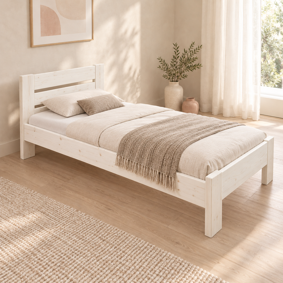 Nobis Bettgestell – 120 x 200 cm / Weiß, im sonnigen Wohnambiente