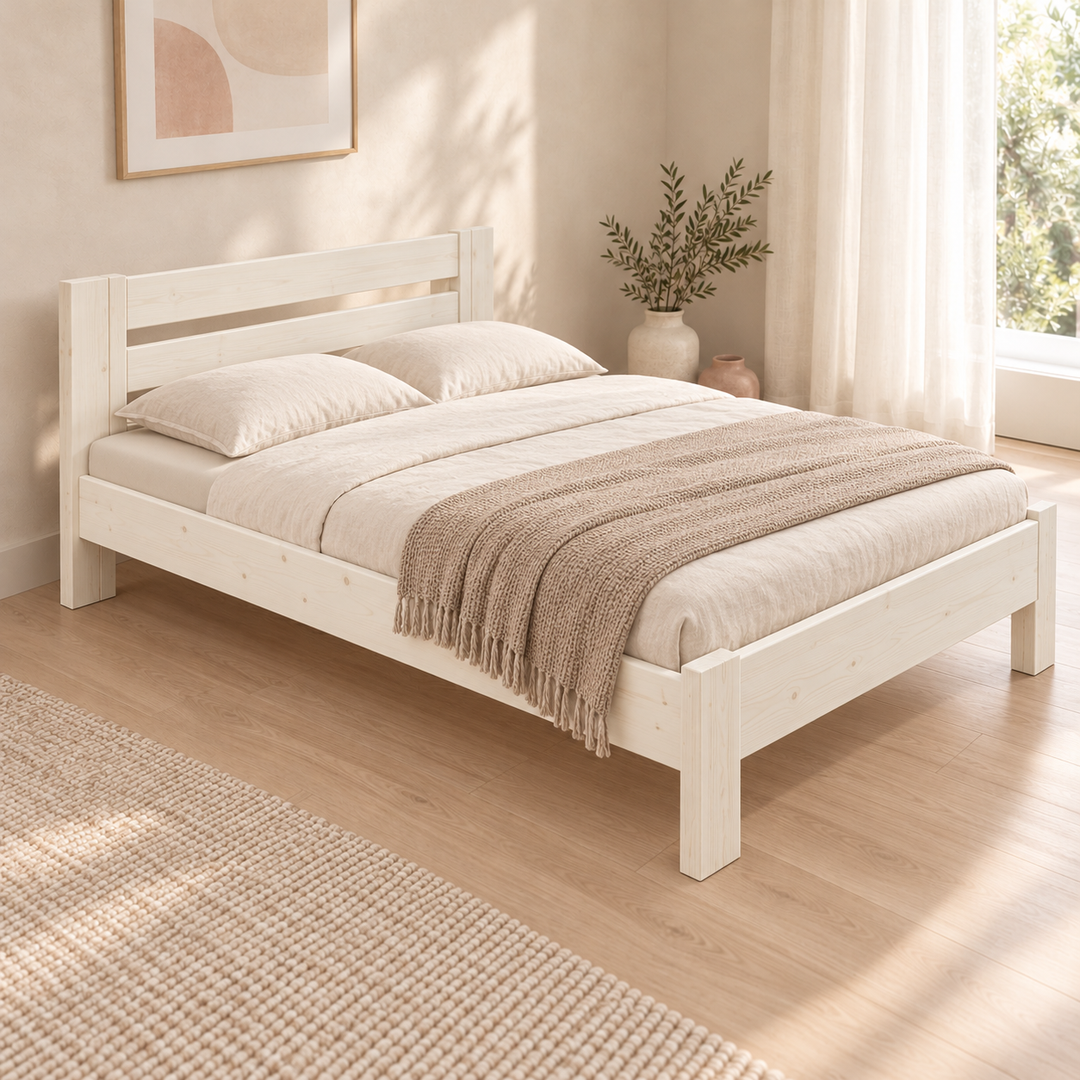 Nobis Bettgestell – 140 x 200 cm / Weiß, im sonnigen Wohnambiente