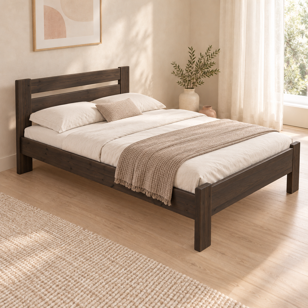 Nobis Bettgestell – 140 x 200 cm / Wenge, im sonnigen Wohnambiente