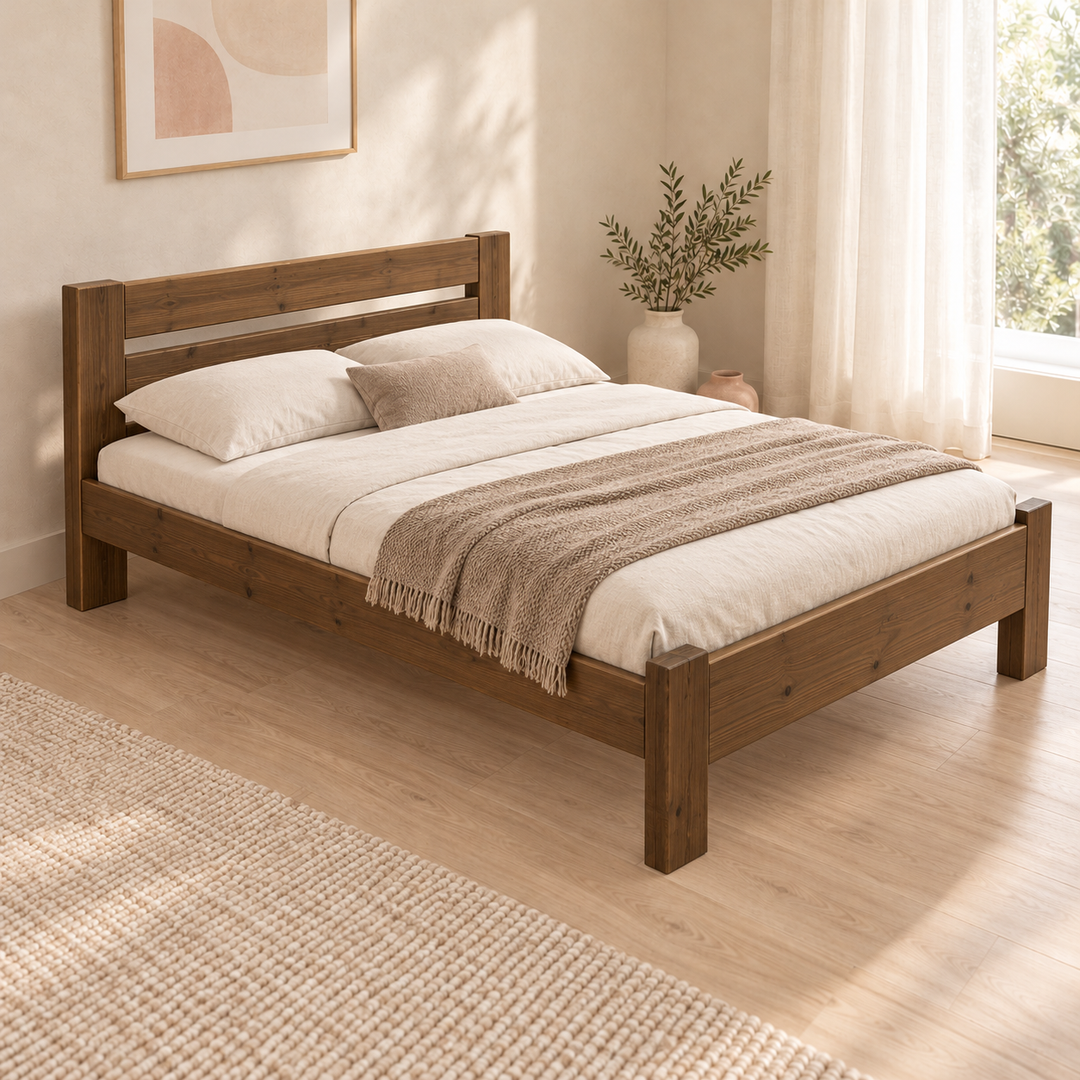 Nobis Bettgestell – 160 x 200 cm / Nussbaum, im sonnigen Wohnambiente