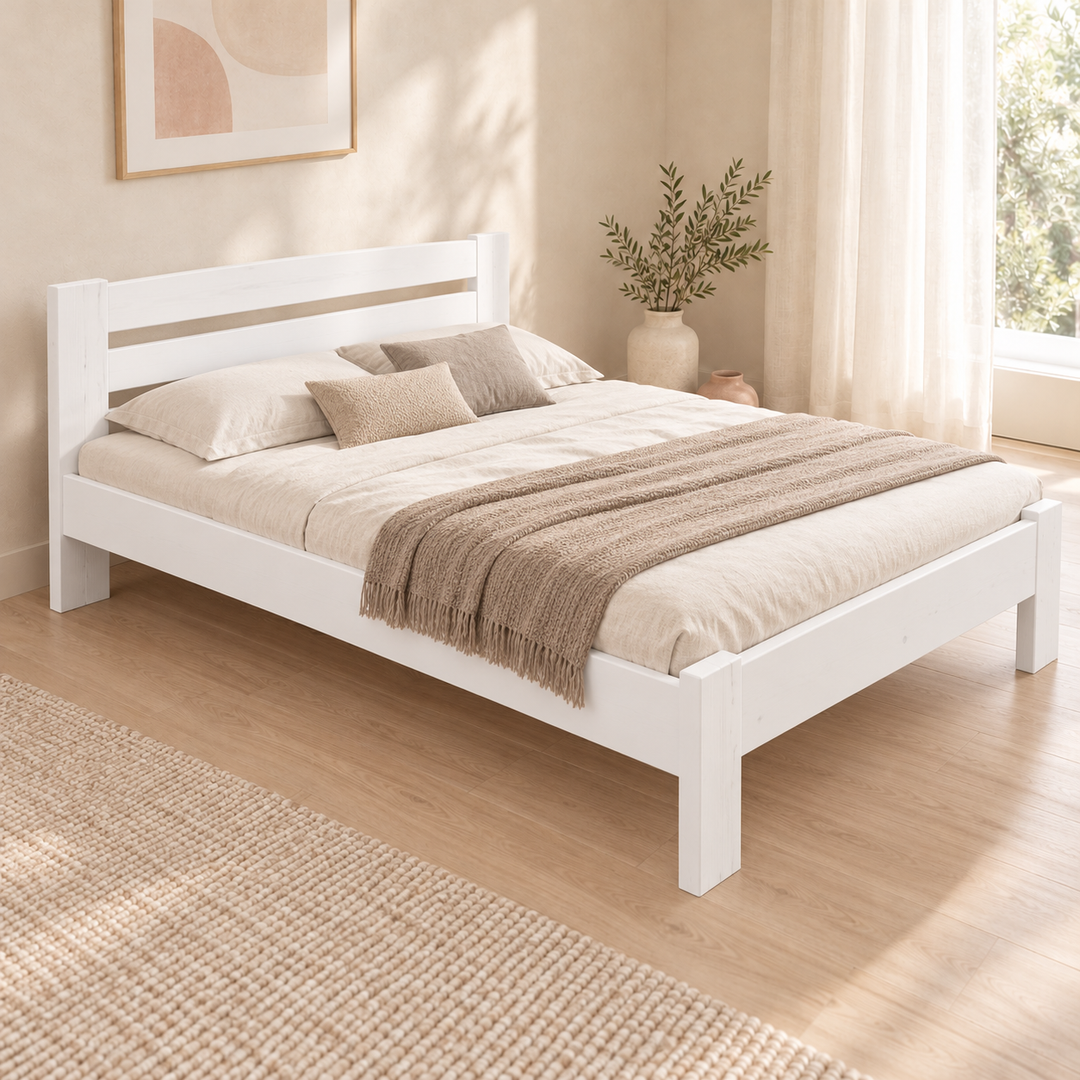 Nobis Bettgestell – 160 x 200 cm / Schneeweiß, im sonnigen Wohnambiente