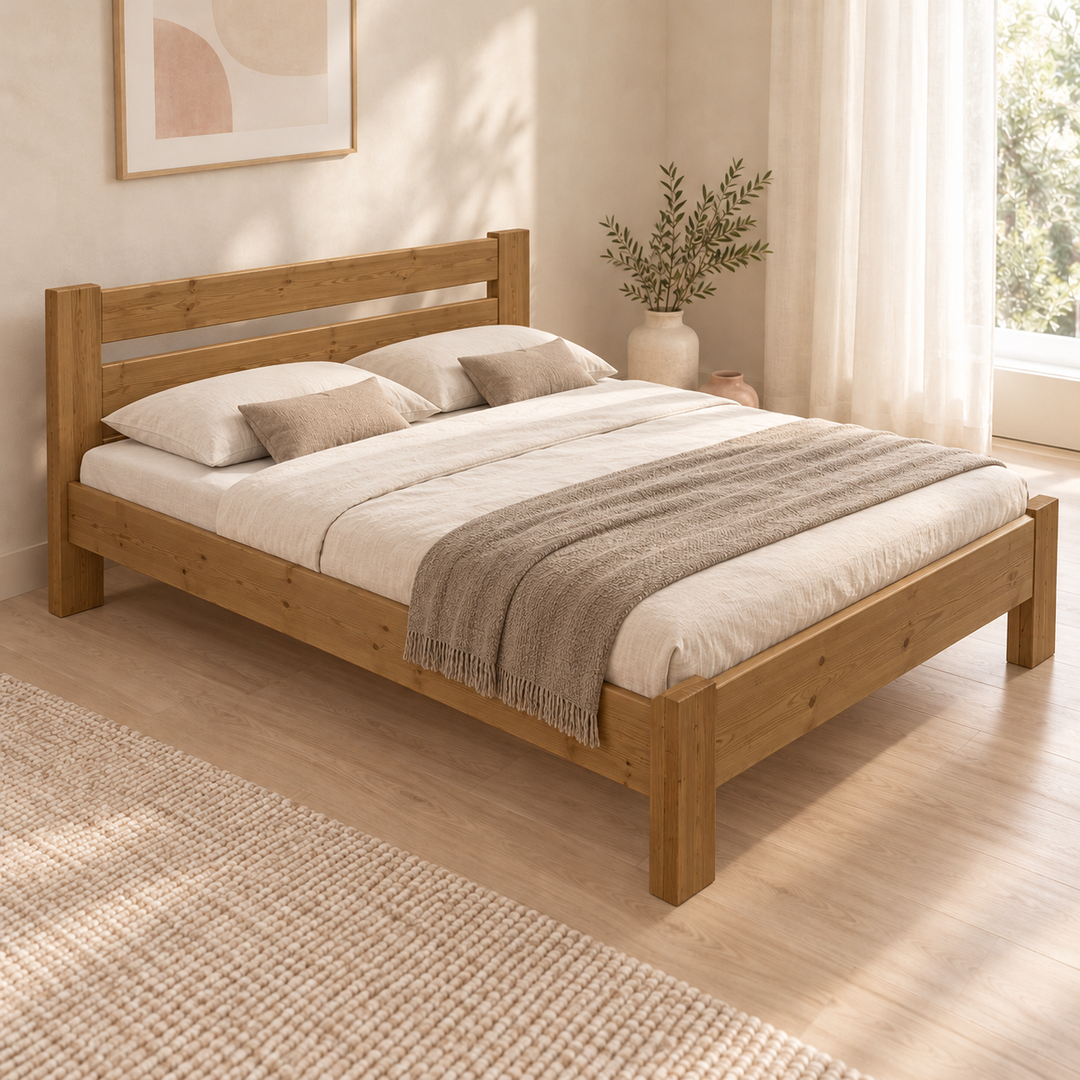 Nobis Bettgestell – 180 x 200 cm / Antik Kiefer, im sonnigen Wohnambiente