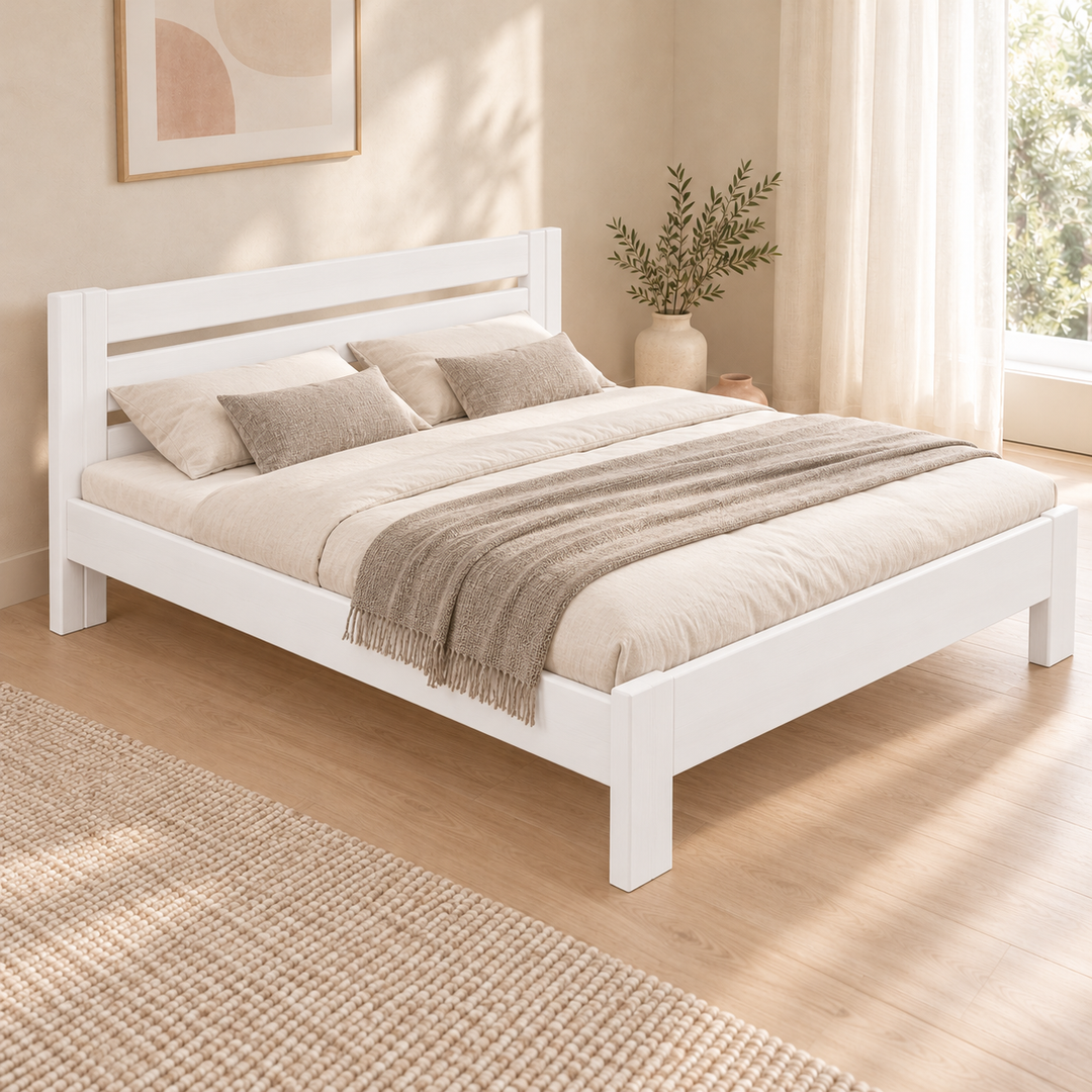 Nobis Bettgestell – 180 x 200 cm / Schneeweiß, im sonnigen Wohnambiente