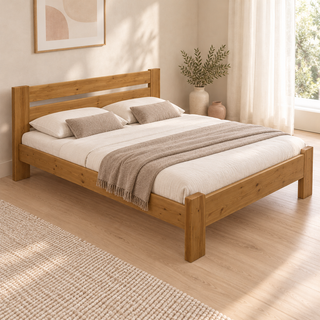 Nobis Bettgestell – 200 x 200 cm / Antik Kiefer, im sonnigen Wohnambiente