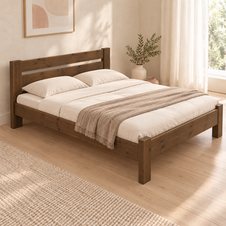 Nobis Bettgestell – 200 x 200 cm / Nussbaum, im sonnigen Wohnambiente