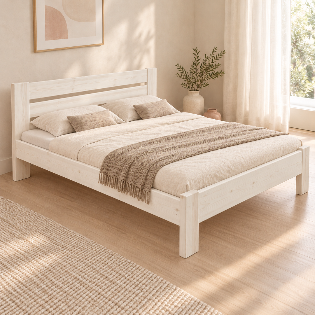 Nobis Bettgestell – 200 x 200 cm / Weiß, im sonnigen Wohnambiente