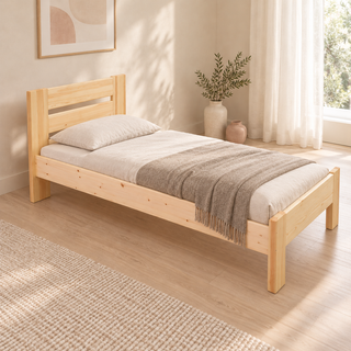 Nobis Bettgestell – 90 x 200 cm / Natur unbehandelt ohne Lack, im sonnigen Wohnambiente