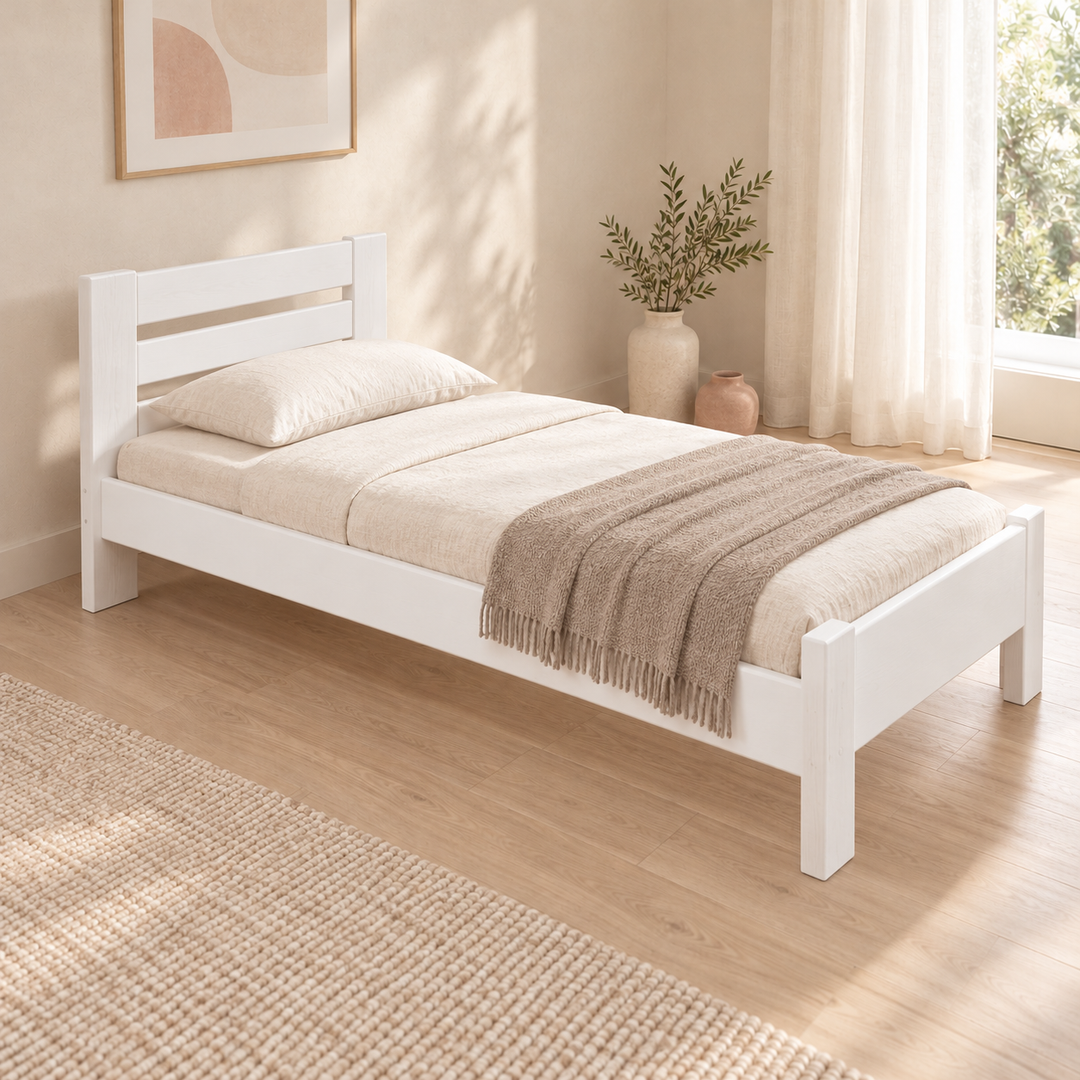 Nobis Bettgestell – 90 x 200 cm / Schneeweiß, im sonnigen Wohnambiente