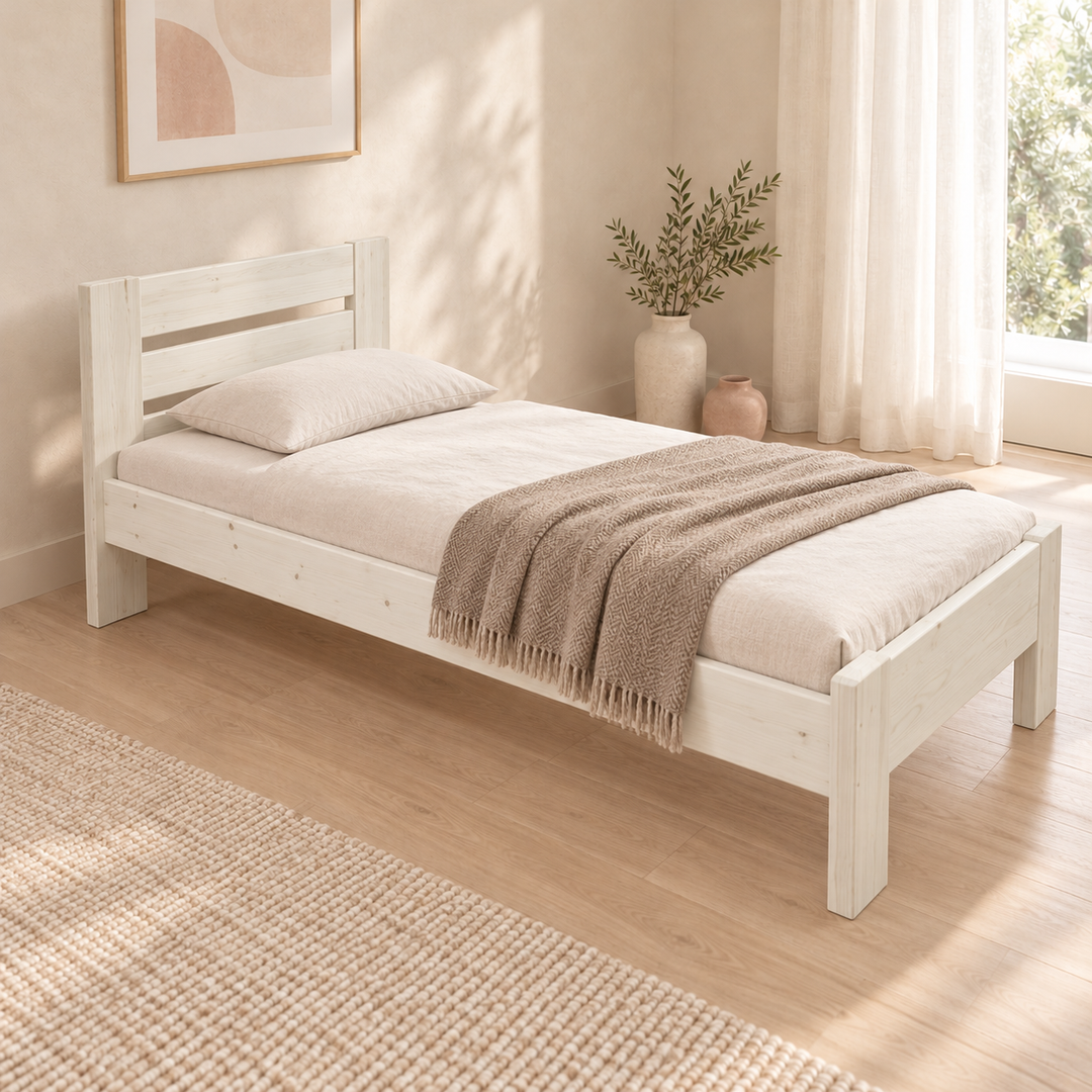 Nobis Bettgestell – 90 x 200 cm / Weiß, im sonnigen Wohnambiente