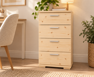 Nobis Kommode 4 Schubladen 74 cm – Natur unbehandelt ohne Lack im Wohnambiente