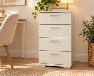 Nobis Kommode aus Kiefer Massivholz mit 4 Schubladen, 74 cm hoch, Farbe Weiss – sonniges Wohnambiente