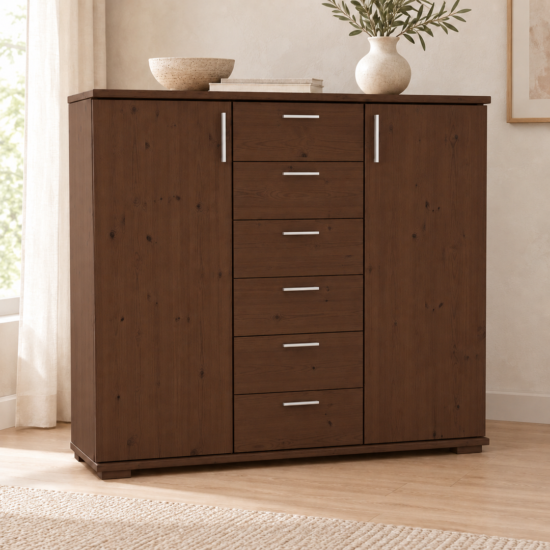 Nobis No-15-171 – Kolonial, Massivholzkommode im sonnigen Wohnambiente