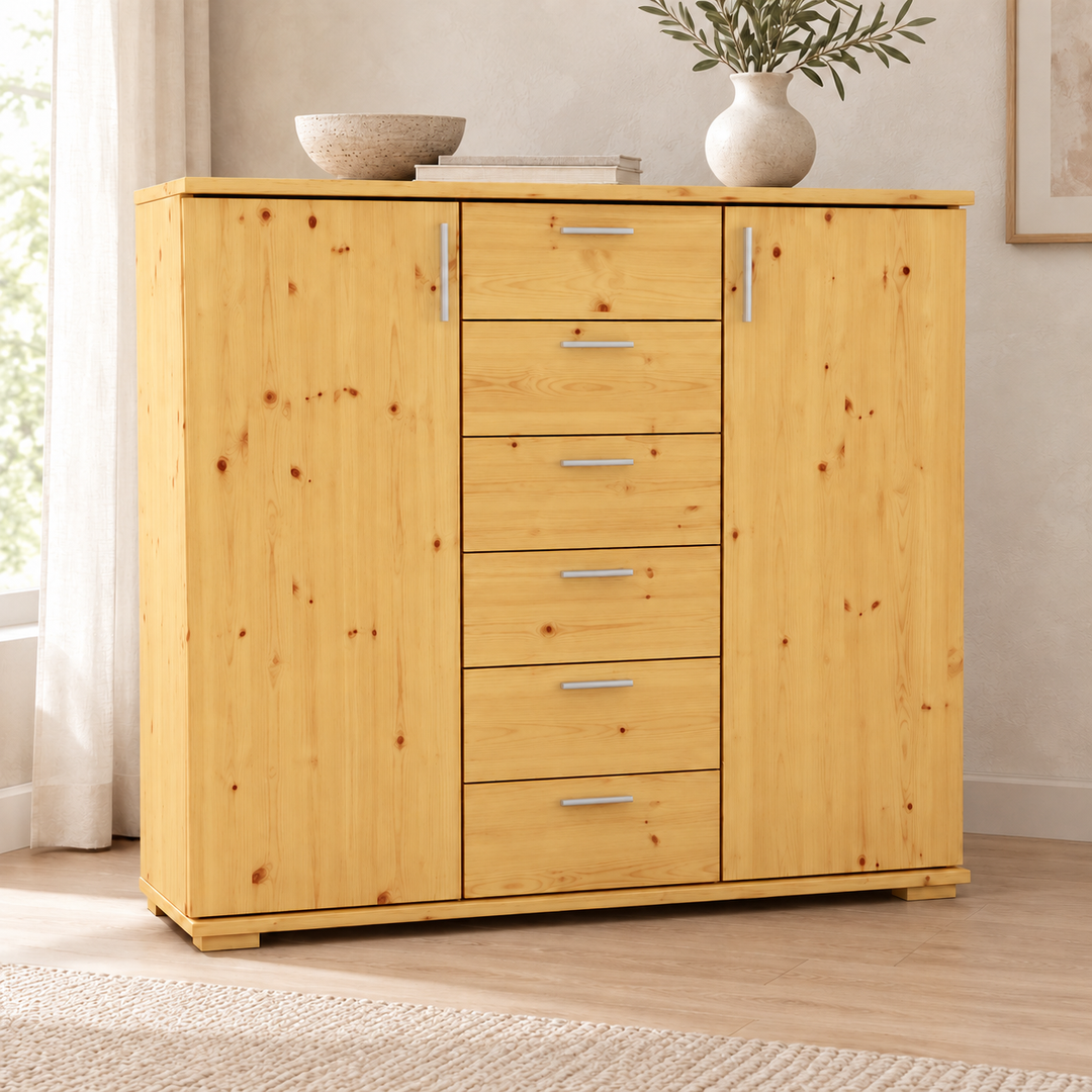 Nobis No-15-171 – Natur, Massivholzkommode im sonnigen Wohnambiente