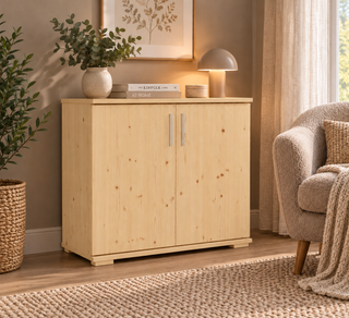 Nobis Kommode 2 tueren 74cm, 80 × 74 cm – Natur unbehandelt ohne Lack im sonnigen Wohnambiente