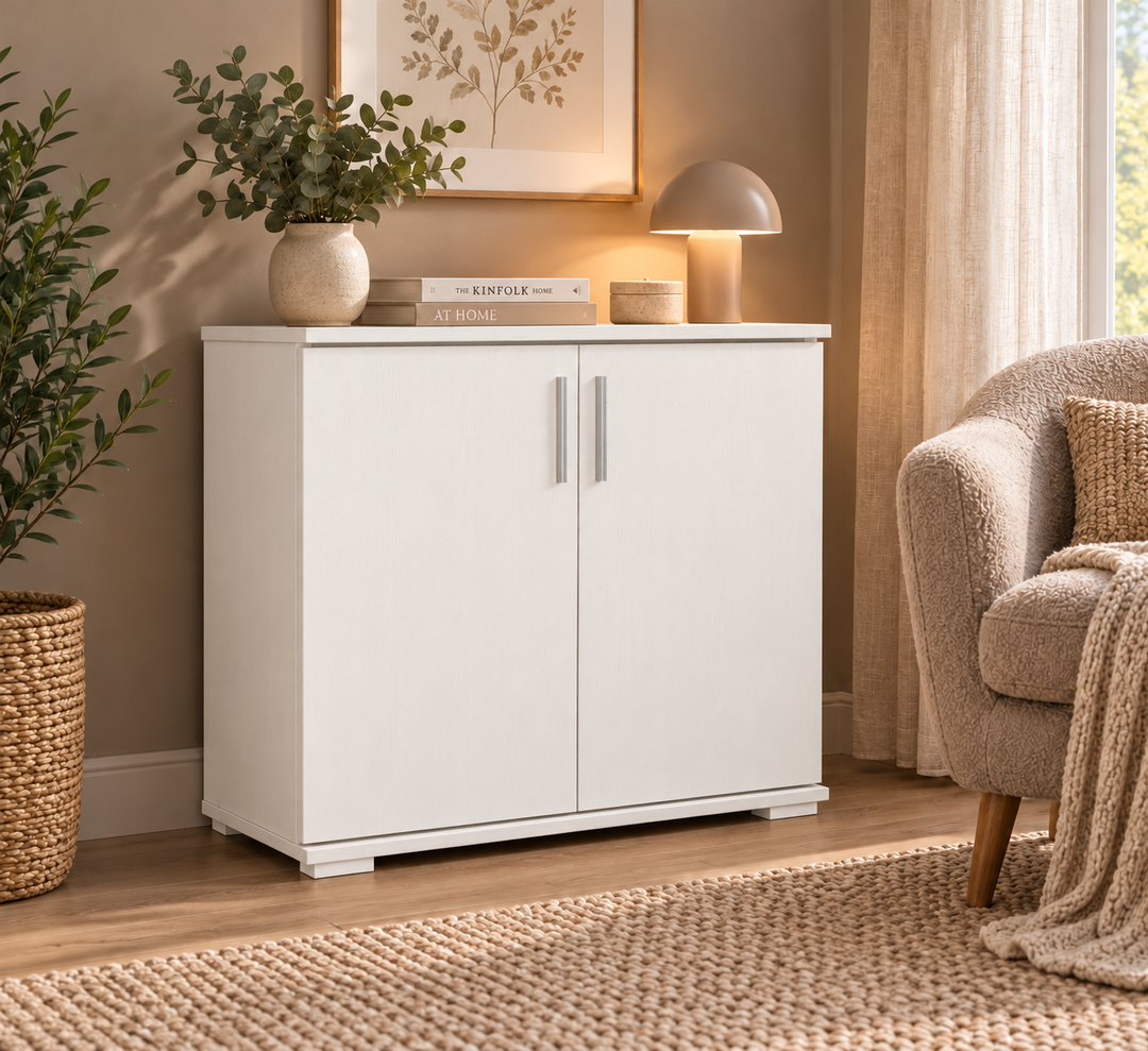 Nobis Kommode 2 tueren 74cm, 80 × 74 cm – Schneeweiss im sonnigen Wohnambiente