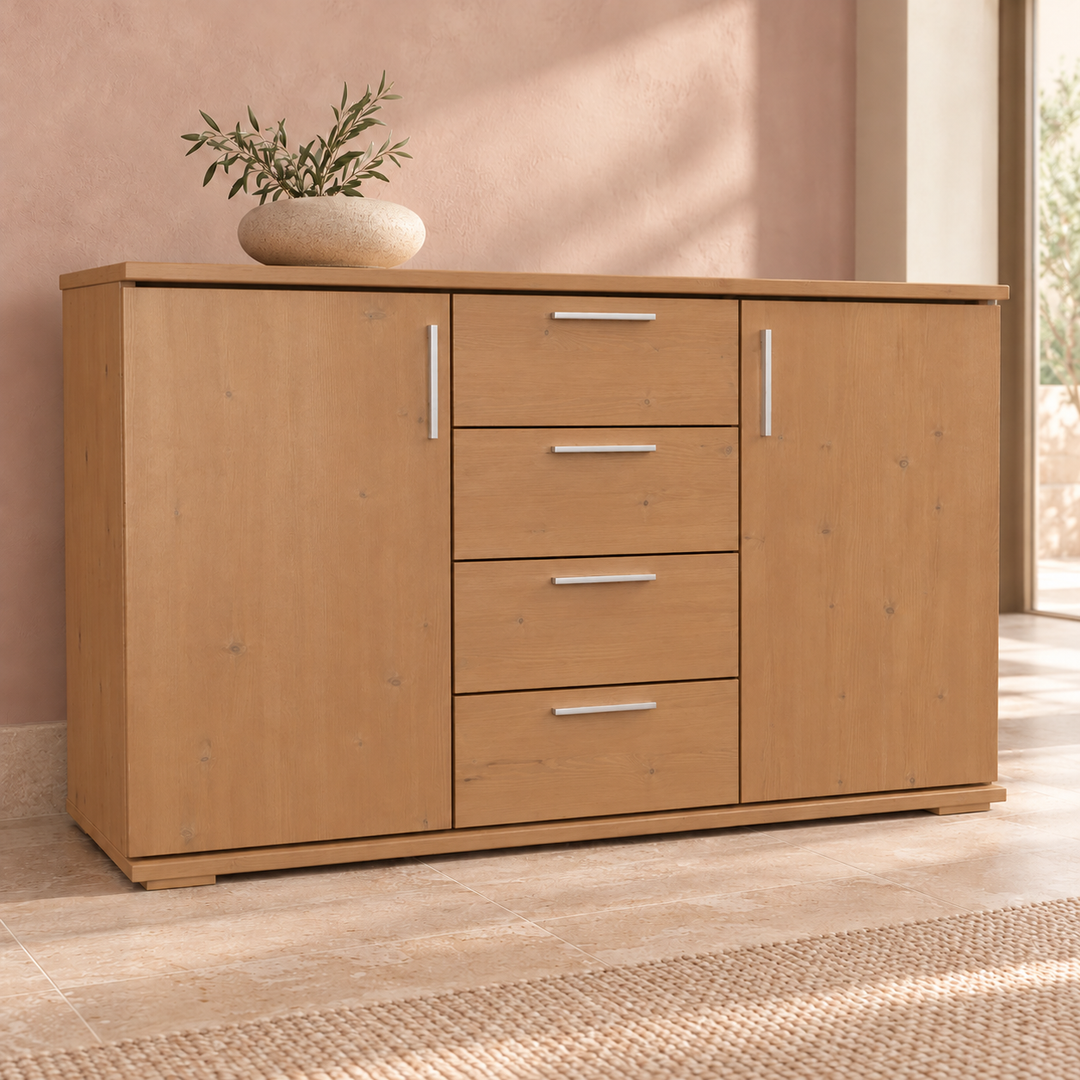 Nobis No-15-207 – Capuccino, Massivholzkommode im sonnigen Wohnambiente