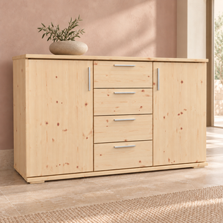 Nobis No-15-207 – Natur unbehandelt ohne Lack, Massivholzkommode im sonnigen Wohnambiente