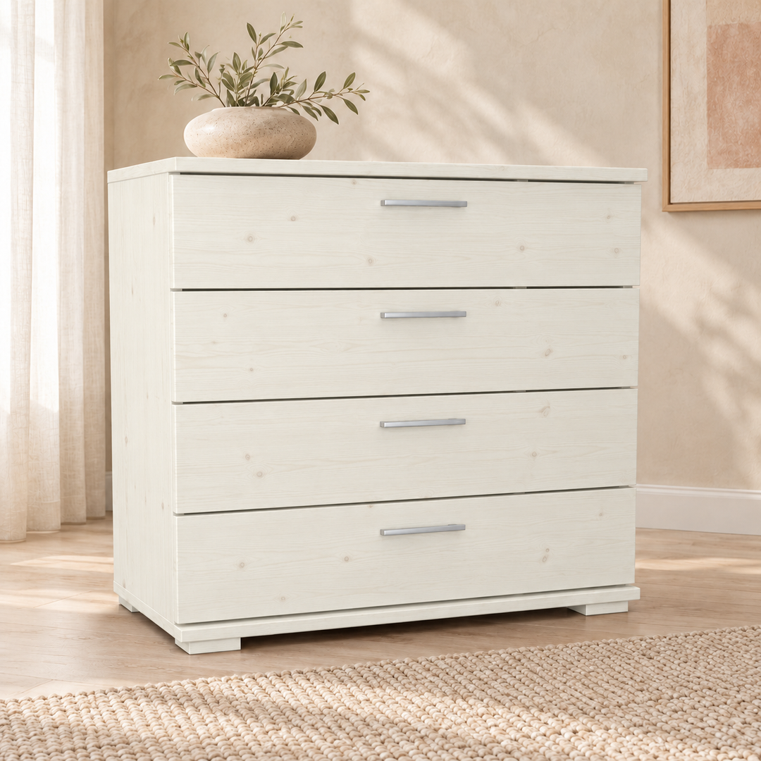 Nobis Kommode 4 grosse schubladen, 80 × 74 cm – Weiß im sonnigen Wohnambiente