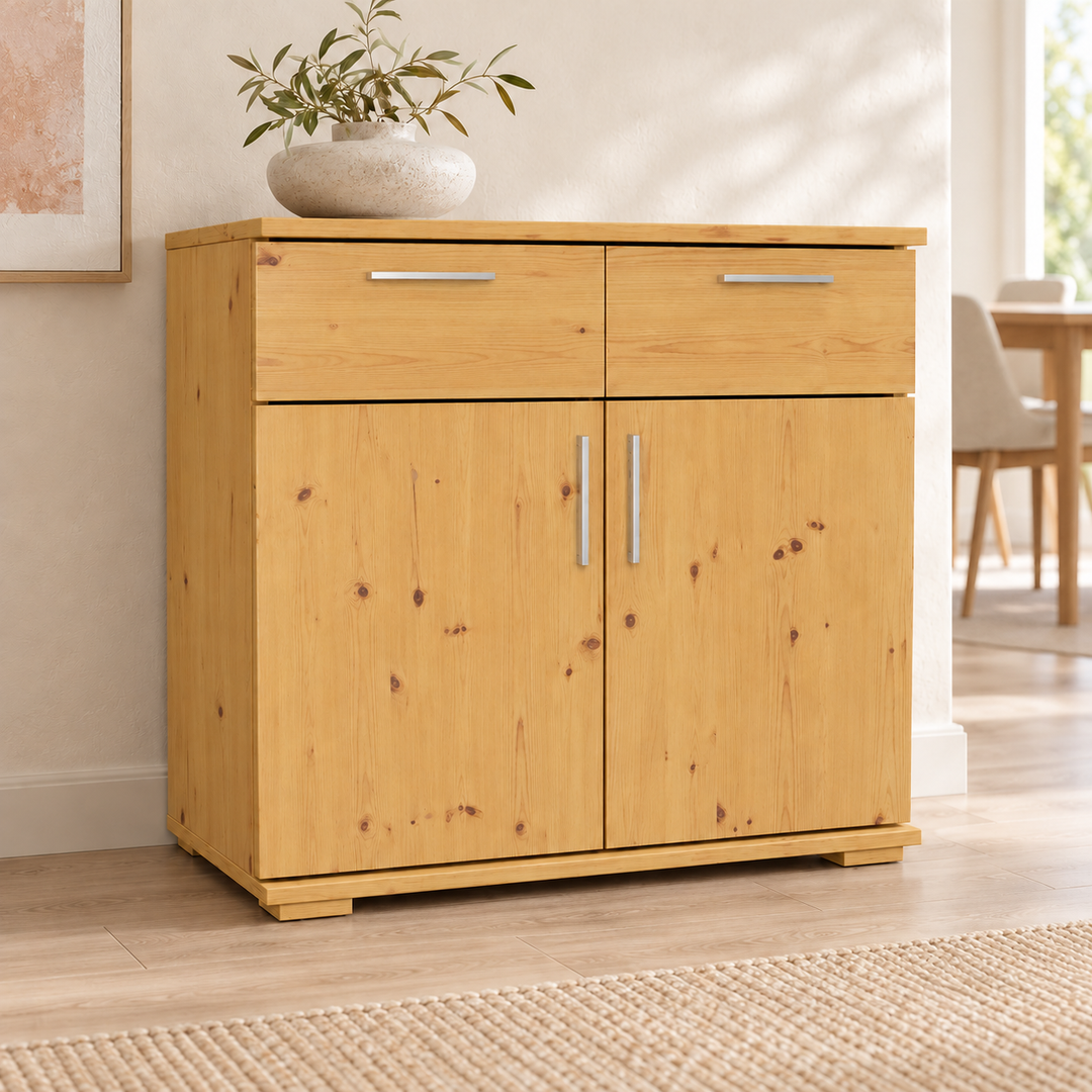 Nobis Kommode 2 tueren 2 schubladen, 80 × 74 cm – Natur im sonnigen Wohnambiente