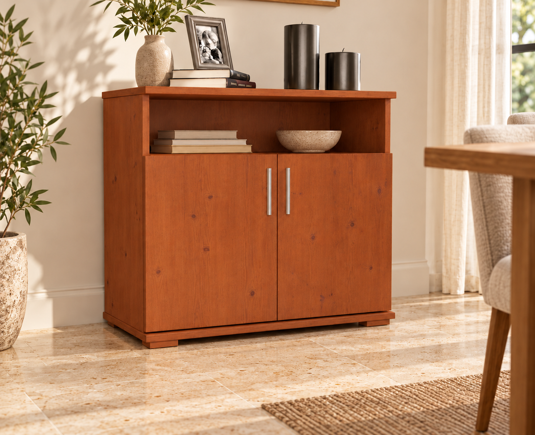 Nobis Kommode 2 Türen mit offenem Fach, 80 × 74 cm – Kirsch im sonnigen Wohnambiente