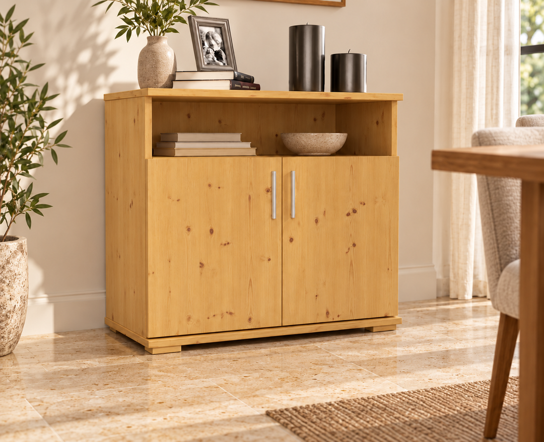Nobis Kommode 2 Türen mit offenem Fach, 80 × 74 cm – Natur im sonnigen Wohnambiente