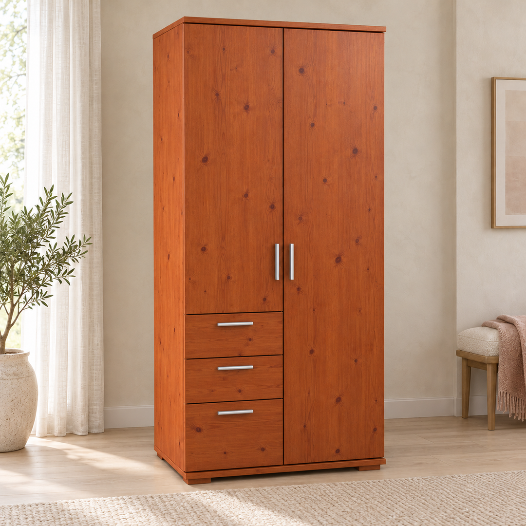 Nobis wardrobe001 – Kirsch / Schubladen linke Seite, im sonnigen Wohnambiente