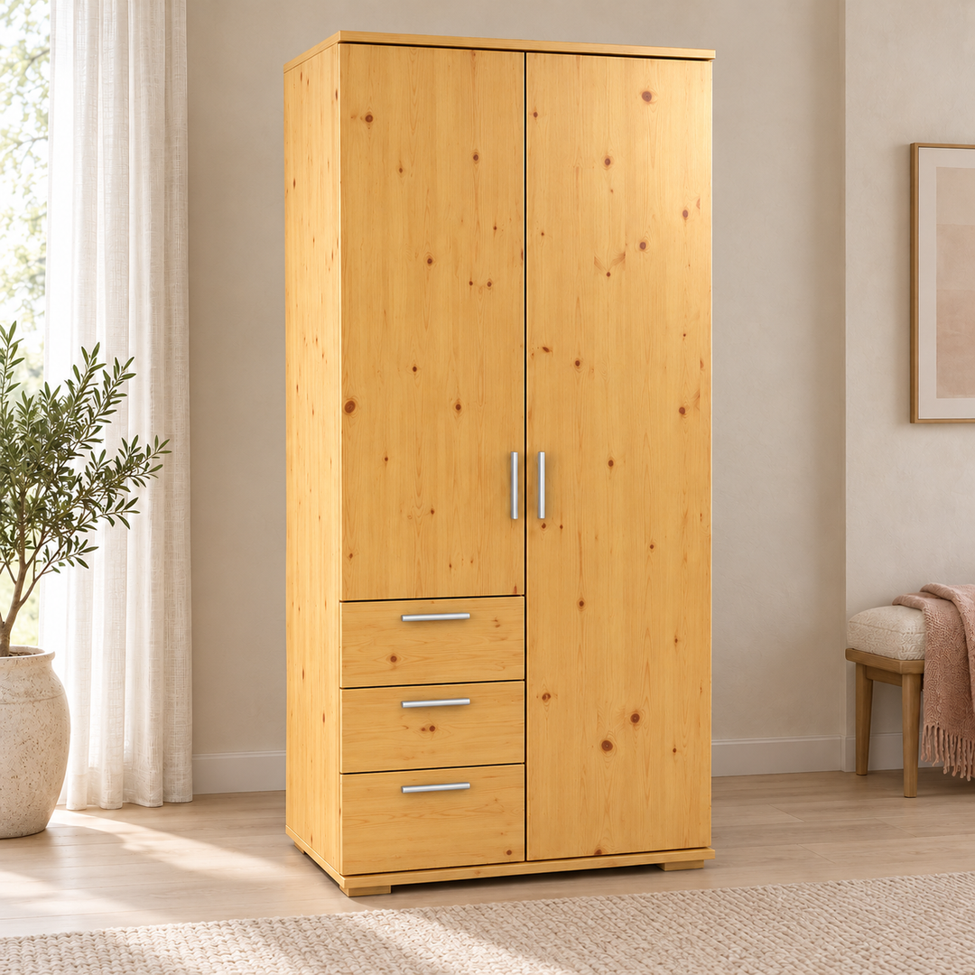 Nobis wardrobe001 – Natur / Schubladen linke Seite, im sonnigen Wohnambiente