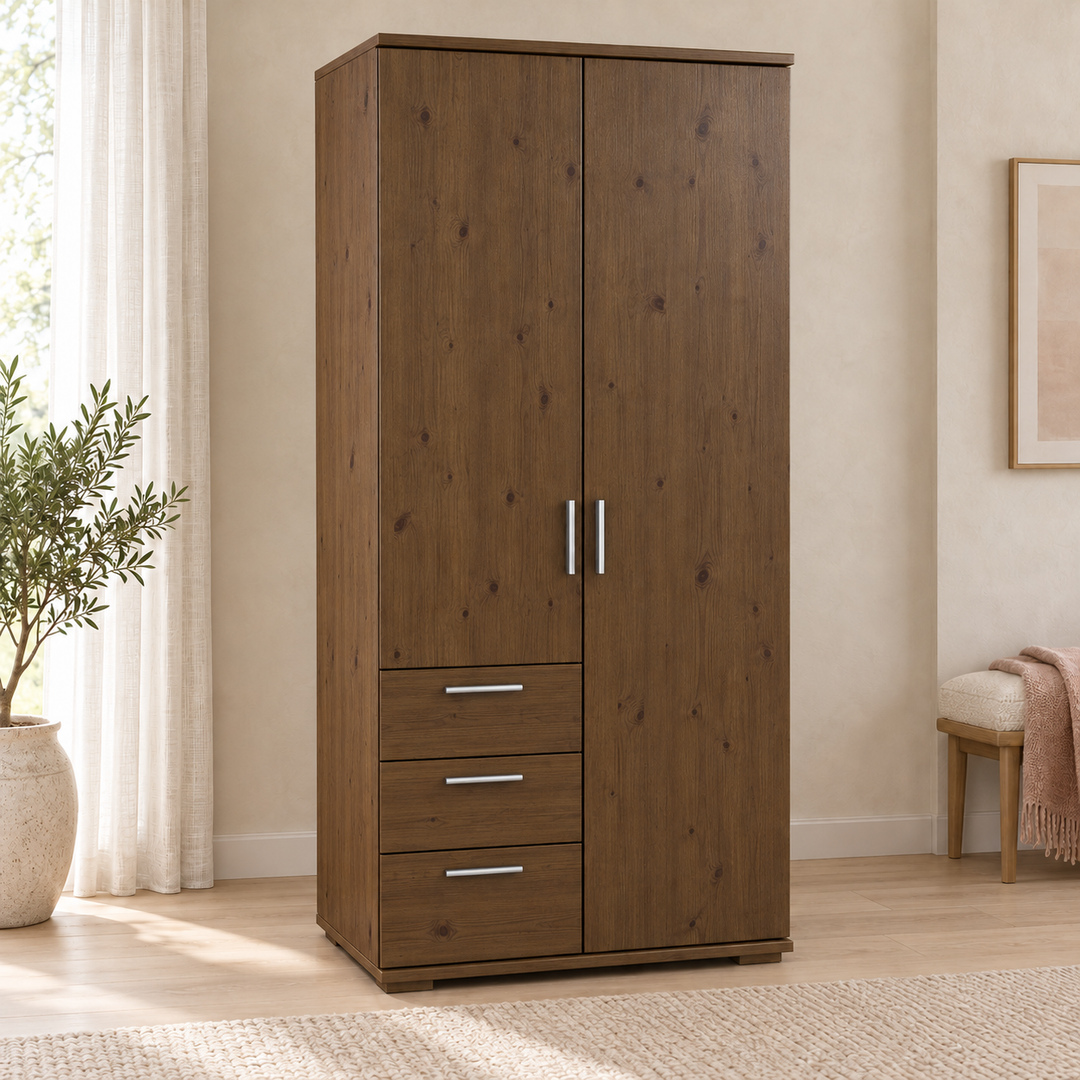 Nobis wardrobe001 – Nussbaum / Schubladen linke Seite, im sonnigen Wohnambiente