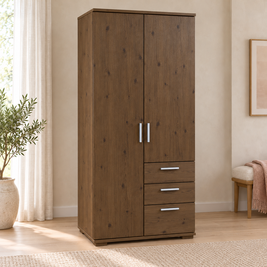 Nobis wardrobe001 – Nussbaum / Schubladen rechte Seite, im sonnigen Wohnambiente