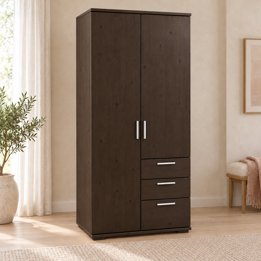 Nobis wardrobe001 – Wenge / Schubladen rechte Seite, im sonnigen Wohnambiente