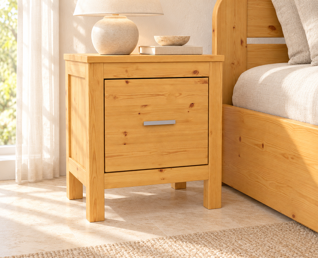 kiefer_massivholz_Nachttisch aus Kiefernholz mit Schublade – Premium Line Natur