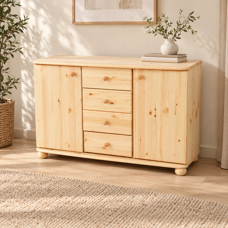 Claudia Kommode Bio Massivholz | Sideboard Anrichte mit 4 Schubladen und 2 Türen