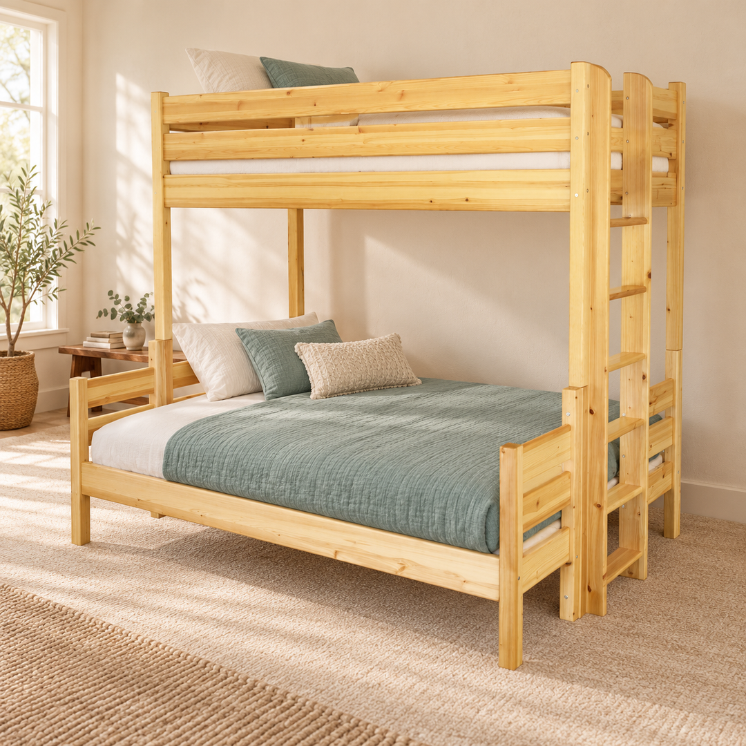 kiefer_massivholz_Leo Geschwisterbett Hochbett 90x200/140x200cm, 2 Etagenbett für Kinder