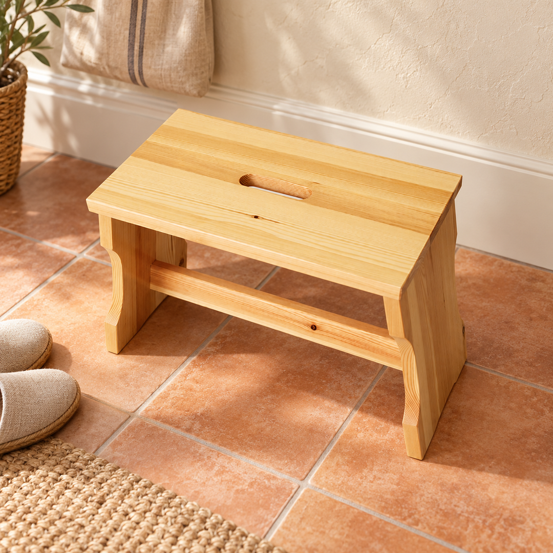 kiefer_massivholz_Leo Hocker Kiefer Massivholz, Klassischer Hocker Schemel aus Holz