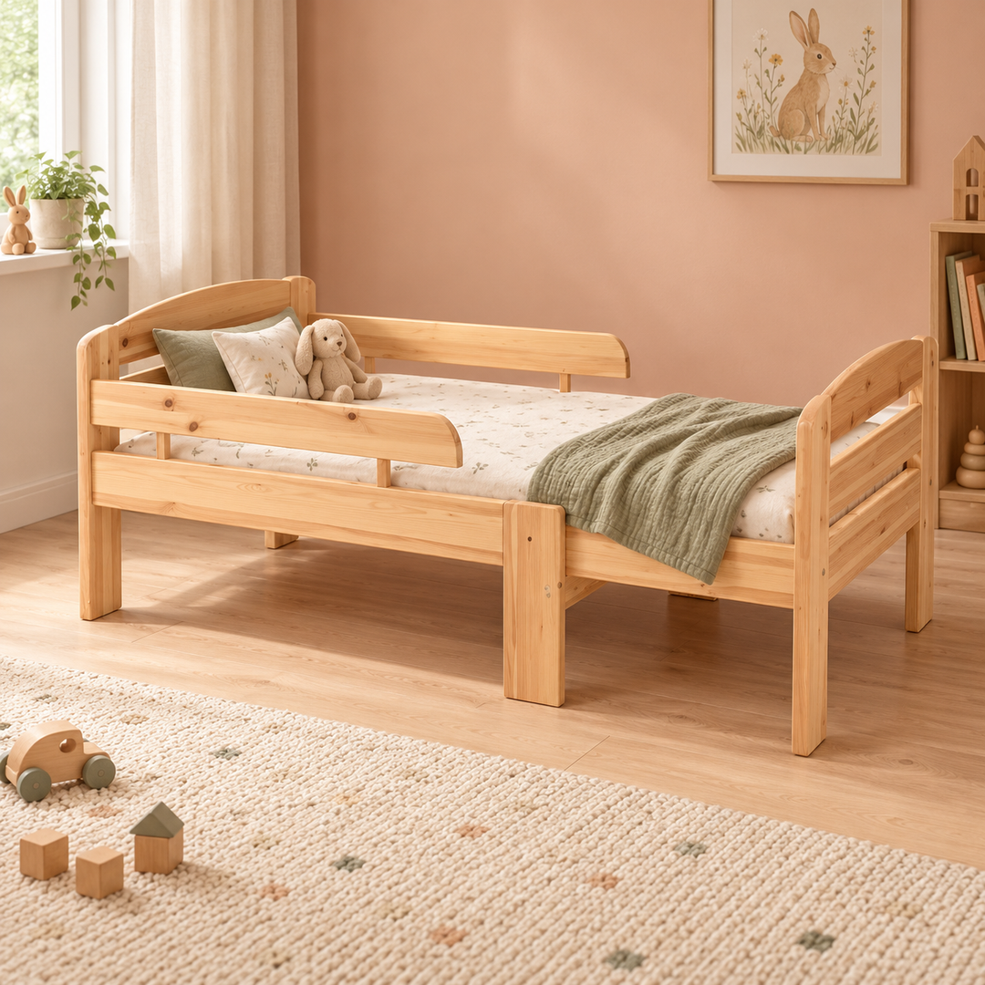 kiefer_massivholz_Leo mitwachsendes Babybett aus Massivholz 105-150-190cm, Bett mit Matratze