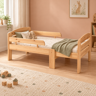 kiefer_massivholz_Leo mitwachsendes Babybett aus Massivholz 105-150-190cm, Bett mit Matratze