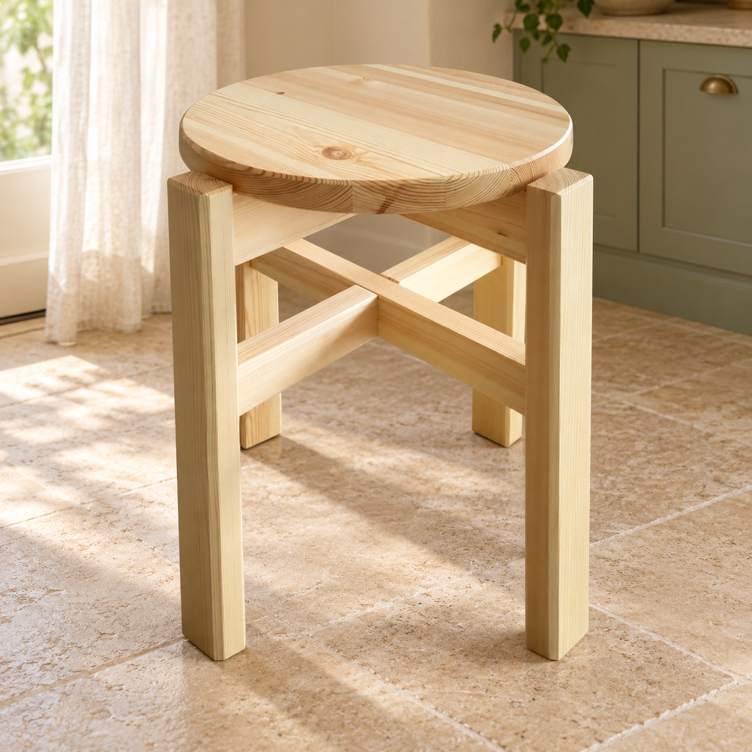 kiefer_massivholz_Leo Hocker stapelbar Holz, Schemel aus massivem Kiefernholz